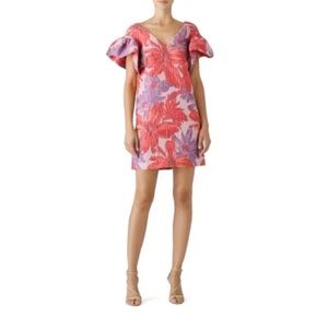 Badgley Mischka floral jacquard ruffle sleeve dress sz 8